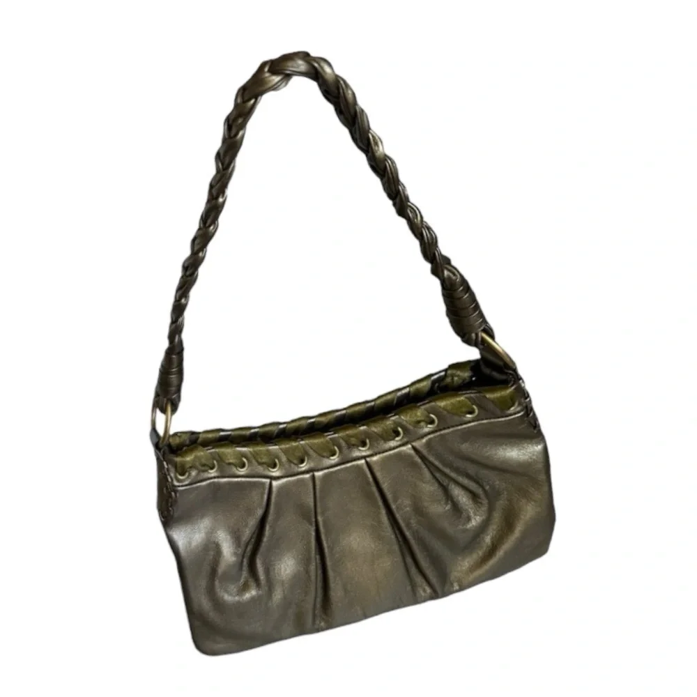 Via Spiga Metallic Bronze Genuine Leather Woven Small Shoulder Bag
